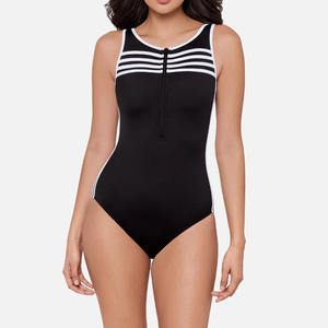 Traje de baño deportivo de una pieza con cremallera, sin mangas, de cintura alta, estilo europeo, con estampado para mujer, para surf y protección solar. - Product Image 6