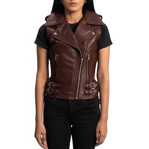 Gilet de motard pour femme en cuir d'agneau véritable de haute qualité, respirant, écologique, personnalisable, col en V, 100% cuir - Product Image 1