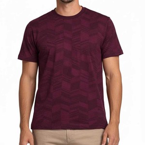 เสื้อยืดผู้ชายน้ำหนักเบา ระบายอากาศได้ดี สีพื้น ผ้าฝ้ายสีแดงเลือดหมู ลายเรขาคณิต คอกลม ใส่สบาย ทันสมัย เหมาะสำหรับใส่ลำลอง - Product Image 1