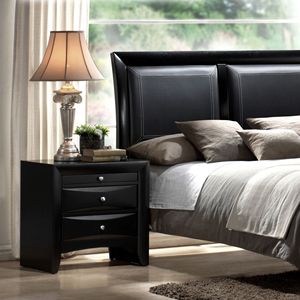 Comodino Contemporaneo a 2 Cassetti con Vassoio Portagioie, 1 Pezzo, in Legno Massello, Finitura Nera, per Camera da Letto - Product Image 3