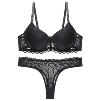 Ensemble micro-soutien-gorge et string en dentelle bleue pour filles, 2 pièces, style bikini sexy à col ajouré, tricoté extensible, respirant et écologique