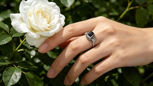 Anillo de Ónix Negro Chapado en Plata 925 de R Art Palace, Anillo de Piedras Preciosas Vintage Unisex para Uso Diario - Product Image 1