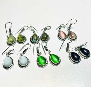 Pendientes Colgantes de Moda de Latón Plateado con Gemas de Labradorita, Prehnita, Piedra Lunar y Cuarzo, Regalo - Product Image 5