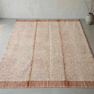 <b>Moroccan</b> <b>Style</b> Hand Knotted Wool <b>Rug</b> Ivory Terracotta Minimal Stripe Design Low Pile Wrinkle-Resistant Washable Living Room - Product Image 3
