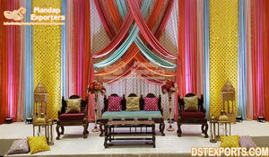 Decoración Glamorosa para Escenario de Mehndi con Temática Rajastaní, Decoración Nocturna con Henna para Bodas Asiáticas, Ceremonia de Brazaletes para Bodas Indias - Product Image 6