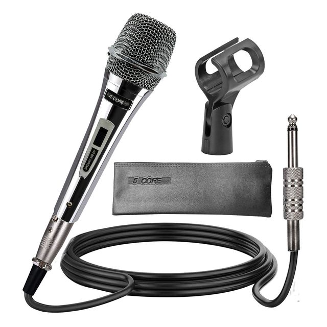 5 Core Dynamic Handheld Microphone Cardioid 6.35mm Wired Metal Body With Stand For Singing Karaoke
