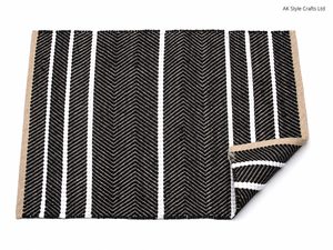 Black White Geometric Striped Woven Polyester <b>Door</b> <b>Mat</b> Non-Slip Rubber Backing Eco-Friendly Pet Friendly for Home Living - Product Image 5