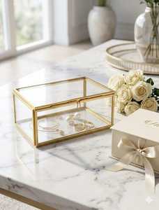 ARTINCO Luxury Clear Glass Jewelry Box with Brass Metal Frame Decorative Trinket Organizer <b>Ring</b> Earrings Keepsake <b>Storage</b> Box - Product Image 4