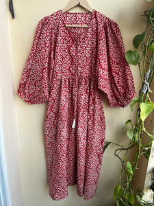 เดรสยาวลายดอกไม้สไตล์โบฮีเมียน ผ้าฝ้ายพิมพ์ลายด้วยมือ ชุดอินเดีย แขนยาว คอวี ลายดอกไม้ ชุดเดรสสำหรับงานปาร์ตี้สำหรับผู้หญิง - Product Image 3