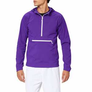 Unisex Purple Hooded Quarter-Zip Denim <b>Racer</b> <b>Jacket</b> Washed Quick Dry Breathable Polyester Winter Wear Regular Fit - Product Image 1
