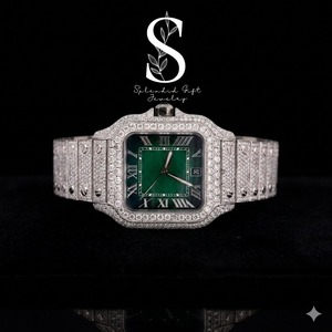 นาฬิกาหรูหรา ดีไซน์คลาสสิค ทรงสี่เหลี่ยมประดับเพชรเต็มเรือน แฟชั่นทันสมัยสำหรับผู้ชายและผู้หญิง ประดับโมอิสซาไนต์ ระยิบระยับ นาฬิกาควอตซ์ - Product Image 1