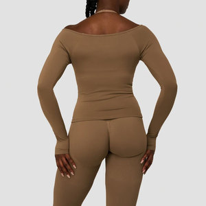 Chemise pour femme à manches longues en spandex extensible dans quatre directions, haute élasticité, nouvelle arrivée, épaules dénudées, trou pour le pouce, chemise de compression - Product Image 5