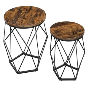 Tables d'appoint géométriques avec plateau en bois et fonction panier, tables gigognes décoratives à structure métallique pour salon et chambre - Product Image 1