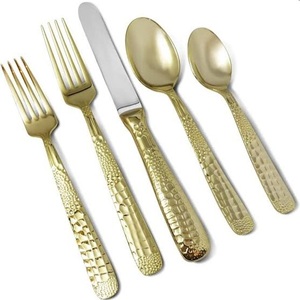 Ensemble de couverts en acier inoxydable plaqué or, poli miroir, manche court, passe au lave-vaisselle, design moderne, pour occasions spéciales - Product Image 1