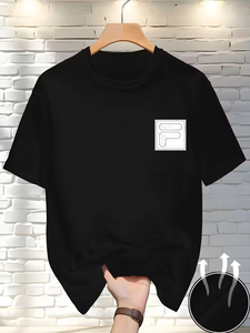 Men's Formal Short Sleeve Casual <b>Shirt</b> Solid Color Front Logo Silk Screen Printed Breathable Cotton Flannel Summer Wear - Product Image 3