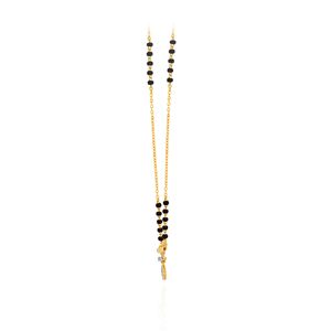 Collier Pendentif Goutte Diamant en Or Jaune 9K Plaqué Or Rose avec Perles Noires Premium pour Femme, Motif Géométrique Double Barre Demi-Cercle - Product Image 4