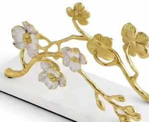 Porte-mouchoirs décoratif en métal doré et blanc, motif fleur de cerisier orientale, sur pied, pour cuisine et hôtellerie - Product Image 3