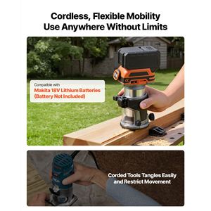 Fresatrice palmare a batteria 18V brushless compatta con mandrino da 1/4 di pollice, velocità variabile, base fissa e rifilatore per bordi - Product Image 3