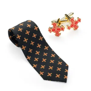 Corbata Masónica Clásica de Seda Azul de Alta Calidad con Patrón de Monograma Dorado, Tejido Jacquard, para Vestimenta Formal de Negocios - Product Image 5