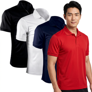 Polo de Manga Corta de Punto para Hombre, Color Sólido, Corte Regular, Negro, Blanco, Azul Marino, Rojo - Product Image 5