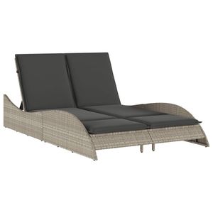 Chaise longue double en rotin PE gris clair avec structure en acier thermolaqué pour la détente en plein air - Product Image 2
