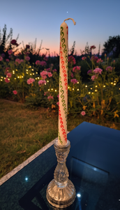 Bougie conique en cire de soja peinte à la main, motif vague festonnée rouge et verte, sans fumée, parfum oriental, décoration de Noël pour la maison - Product Image 4