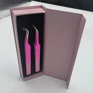 Fiber Tip 2 Piece Professional Eyelash Extension Tweezer <b>Kit</b> with Paper Coating Isolation 45Degree Curved Boot Custom Packing - Product Image 1