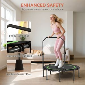 Mini trampoline pliable de 45 pouces avec barre de guidon réglable, rebondisseur vert pour adultes, pour une utilisation en intérieur et en extérieur, en matériau PP - Product Image 6