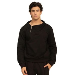 Sauvage Pullover Noir pour Homme, Sweat-shirt Décontracté à Col Montant et Fermeture Éclair Courte, Manches Longues, Léger, Haut de Sport - Product Image 1