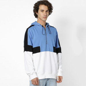 Sweat à capuche décontracté pour homme en molleton de coton avec demi-fermeture éclair, colorblock, logo personnalisé, idéal pour l'hiver - Product Image 2