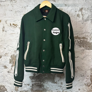 Stand Collar High Performance <b>Men's</b> Varsity <b>Jackets</b> Reliable Product Trending Fashion White Bone Green Varsity <b>Jacket</b> Sz L - Product Image 1