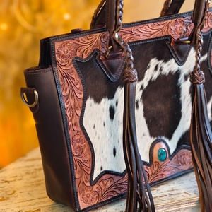 Nouveauté Sacs à main en cuir de vachette de qualité supérieure pour femmes Vintage Bohème Robe de femme Résistant à l'eau Multi-usages Élégant - Product Image 3