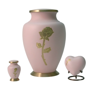 Urne funéraire décorative argentée pour adulte avec bande florale dorée, urne souvenir et récipient en forme de cœur avec base de présentation - Product Image 3