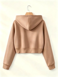 Sudadera Corta de Color Liso al por Mayor para Mujer, Sudadera con Capucha Fina de Algodón Tejido Transpirable para Otoño, Ideal para Chicas - Product Image 2