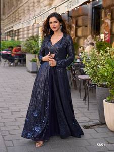 Salwar Kameez de Georgette de Talla Única con Bordado de Lentejuelas, Elegante, Largo hasta la Rodilla, Corte Regular, para Bodas, Fiestas y Diwali - Product Image 3