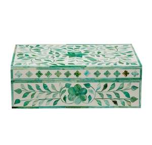 Handcrafted Royal Blue Bone Inlay Square <b>Floral</b> <b>Box</b> Artisan Blue and White <b>Floral</b> Vine Bone Inlay Jewelry <b>Box</b> Premium - Product Image 4
