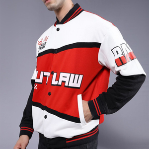 Chaqueta Varsity Edición Limitada Outlaw para Hombre, Roja, Blanca y Negra, Estilo Bomber Casual con Diseños de Parches e Impresión por Transferencia de Calor - Product Image 3
