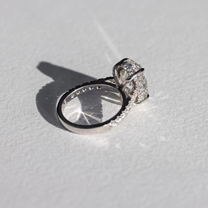 4.80CT Elongated Oval Cut Lab-Grown Diamond <b>Ring</b> Handmade Hidden Halo 2.2 MM Half Eternity Paves Band <b>Statement</b> <b>Ring</b> For Women - Product Image 1