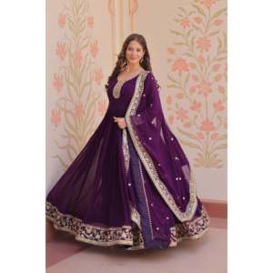 Robe en Georgette à fleurs artificielles brodée avec dupatta pour femmes - Product Image 5
