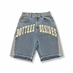 Pantalones cortos vaqueros holgados personalizados con parches bordados, múltiples bolsillos, pantalones cortos cargo para hombre y mujer - Product Image 1