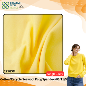 RCO-CK0145 Algodón/Lana de mar reciclada/Spandex=80/11/9 P/D Jersey sencillo mezcla de algodón, lana de mar y spandex - Product Image 2