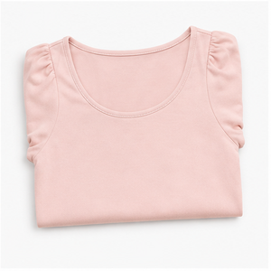 Camiseta Corta Ajustada de Manga Corta con Cuello Redondo y Color Rosa Pálido para Mujer WTS-0085 - Product Image 5