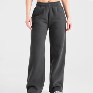 Pantalon de jogging en molleton noir pour femme, coupe large, mi-longueur, style vintage décontracté, avec poches et cordon de serrage, idéal pour l'hiver - Product Image 2
