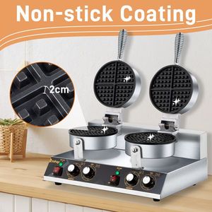 Macchina per Waffle Belgi Doppia da 2400W, Antiaderente, 110V, in Acciaio Inox, per Uso Domestico, Alberghiero e All'aperto - Product Image 5