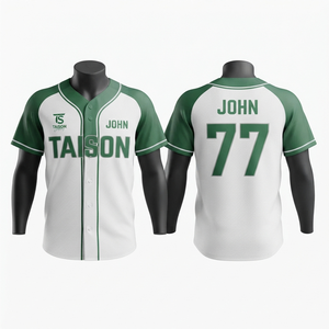 Mens Softball Jersey 140g Premium Polyester Interlock <b>White</b> Green Raglan Panel Custom Heat-Transfer Logo Team Wear Quick Dry - Product Image 1