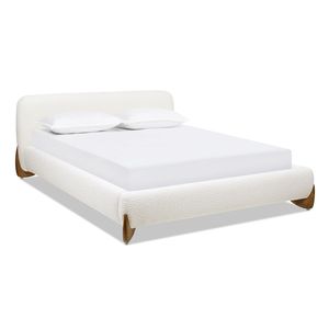 Cama Queen Moderna Estilo Alpino con Plataforma, Tapizada en Bouclé Blanco Marfil - Product Image 5