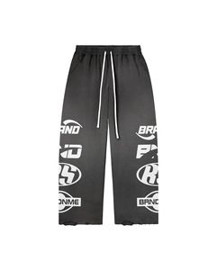 Pantalones Deportivos Unisex Negros de Algodón, Largos hasta el Tobillo, con Cordón Ajustable, Corte Holgado Informal, Estampado de Letras, Bolsillos Laterales, para Otoño - Product Image 2