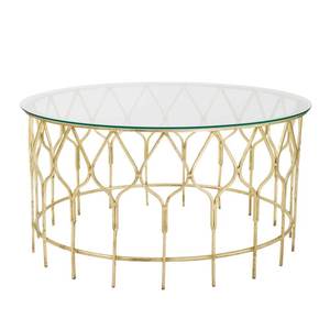 Mesa de Centro Redonda de Mármol con Base Artística de Metal Dorado, Mesa de Centro Moderna y Lujosa para Sala de Estar, Hotel o Salón - Product Image 5