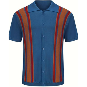 Polo de Punto Vintage para Hombre – Estilo Retro de los 70, Manga Corta, Cierre de Botones, con Rayas Verticales, Prenda Casual - Product Image 1