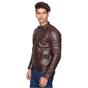 Top Selling Winter Men's Slim Leather <b>Jacket</b> Canvas Fabric <b>Mandarin</b> <b>Collar</b> Front Logo Breathable Quick Dry High Quality - Product Image 3